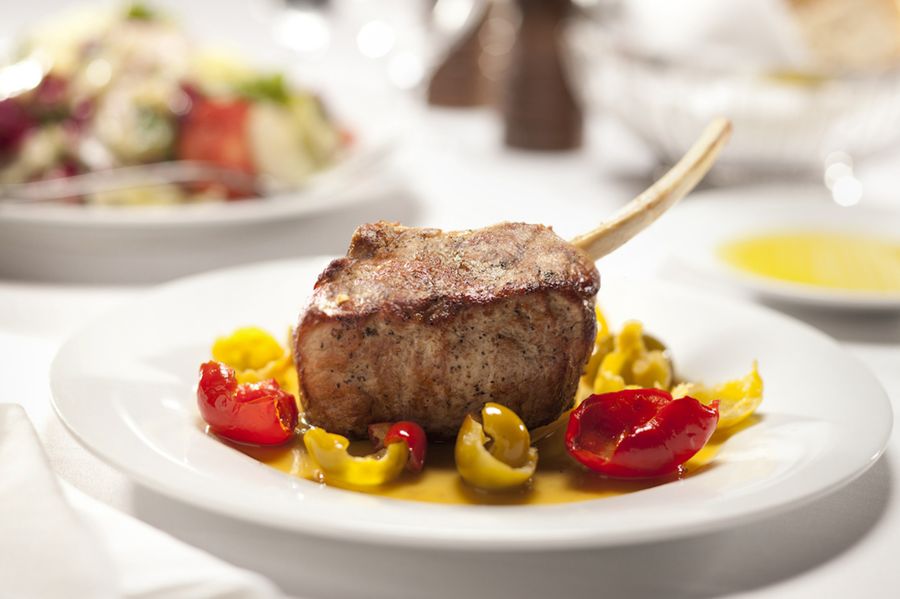 Rao's veal chop with hot cherry peppers.